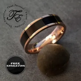 Personalized Men's Promise Ring With Rose Gold ip and Ceramic Inlay