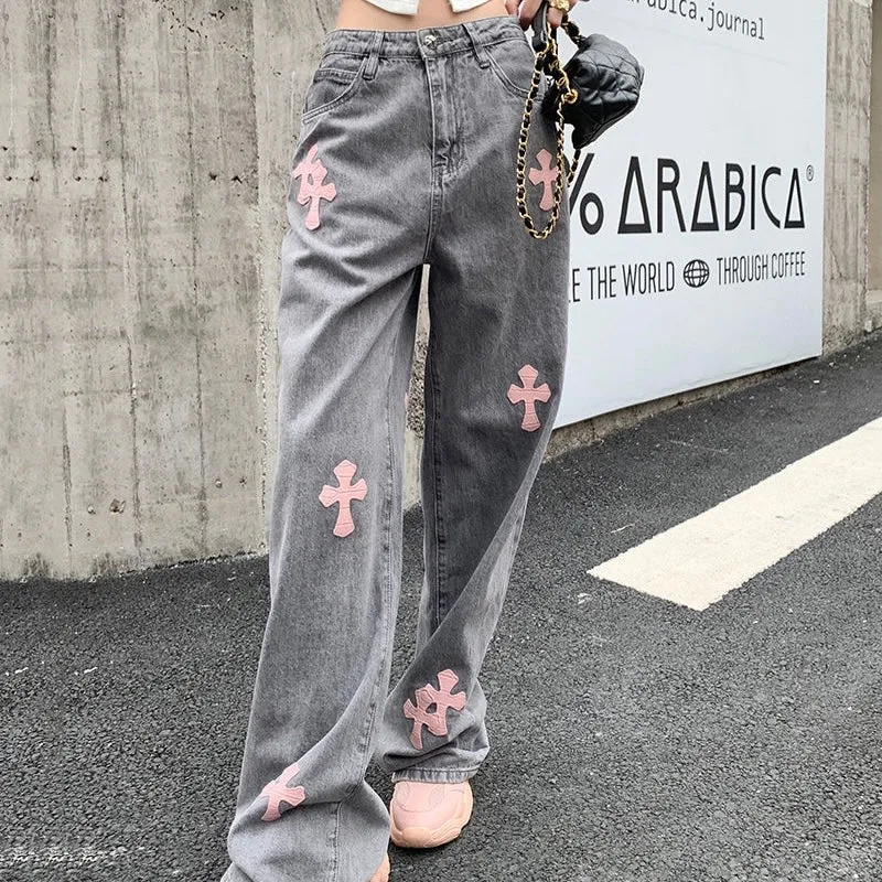 Pink Cross Grey Pants