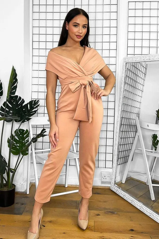 Pink Draped V-Neck Jumpsuit