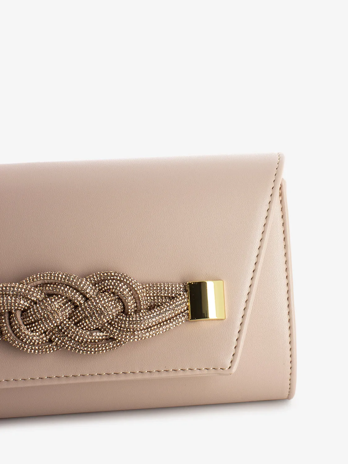 Pochette soft con fiocco strass nude