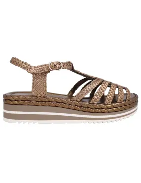 Sandali slingback donna in pelle bronzo con zeppa bassa in gomma