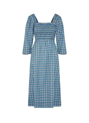 Seersucker Check Smock Midi Dress F6854