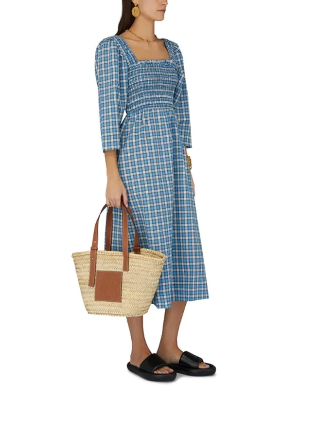 Seersucker Check Smock Midi Dress F6854