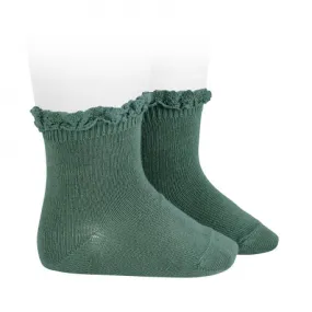 Short socks with lace edging cuff LICHEN GREEN