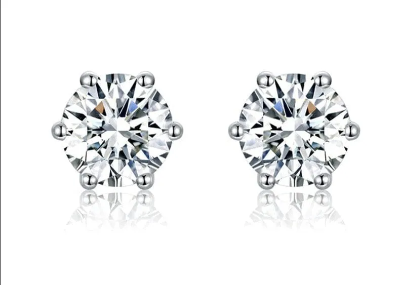 Six Claws Round Cut Diamond Stud Earrings