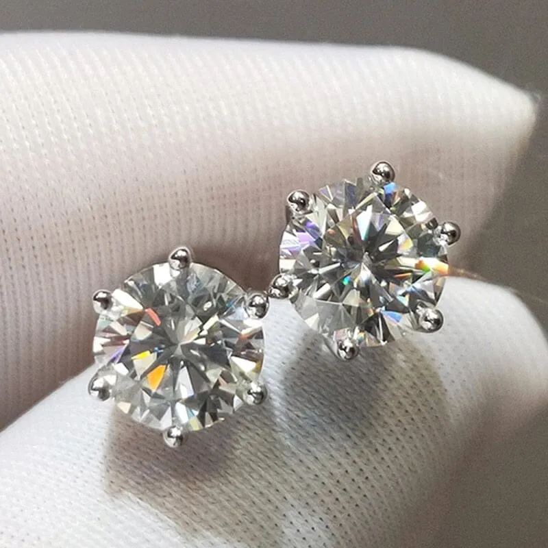 Six Claws Round Cut Diamond Stud Earrings