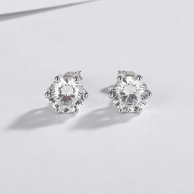 Six Claws Round Cut Diamond Stud Earrings