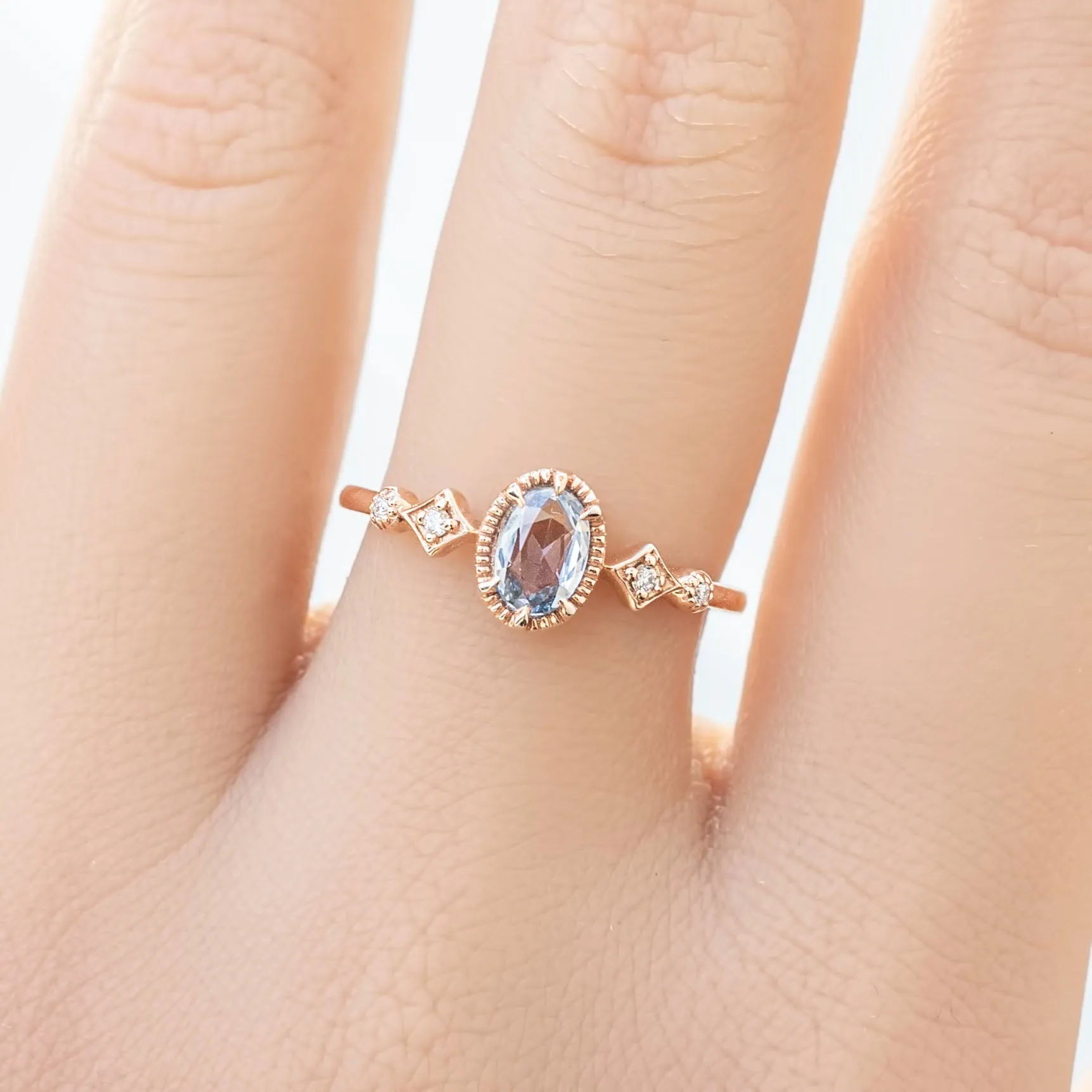 Stella Ring 6x4mm 0.4ct Unheated Blue Sapphire, 14k Rose Gold