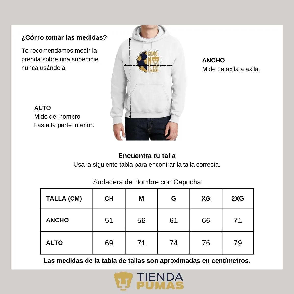 Sudadera Hombre Hoodie Pumas UNAM Medio Balón