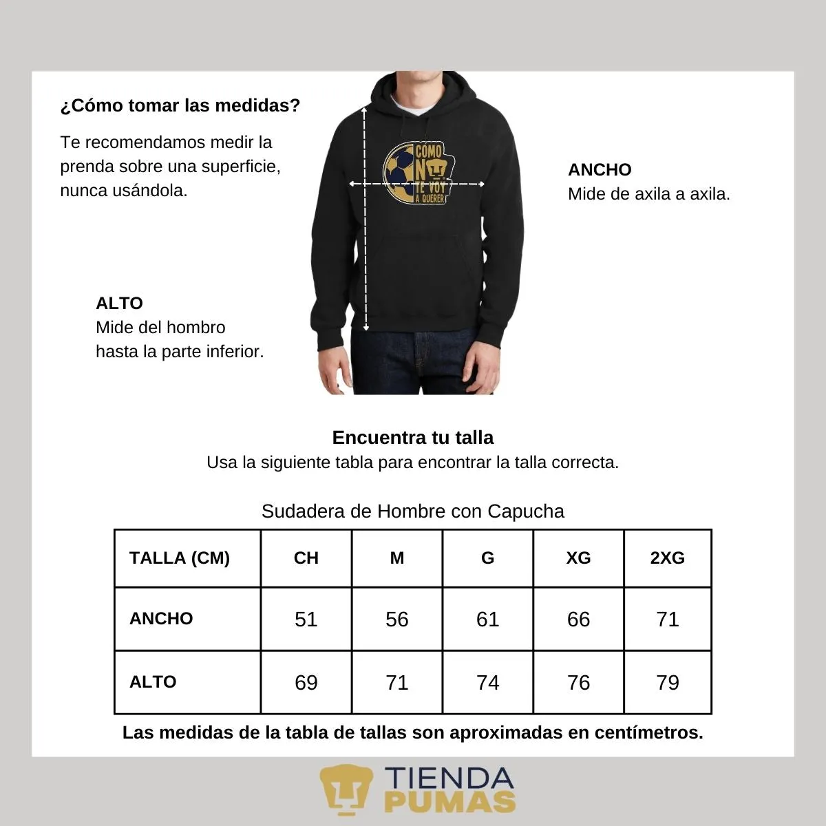 Sudadera Hombre Hoodie Pumas UNAM Medio Balón