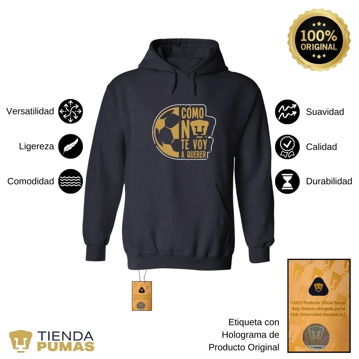 Sudadera Hombre Hoodie Pumas UNAM Medio Balón