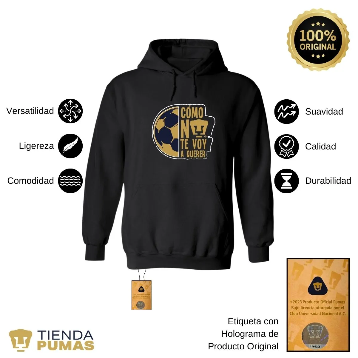 Sudadera Hombre Hoodie Pumas UNAM Medio Balón