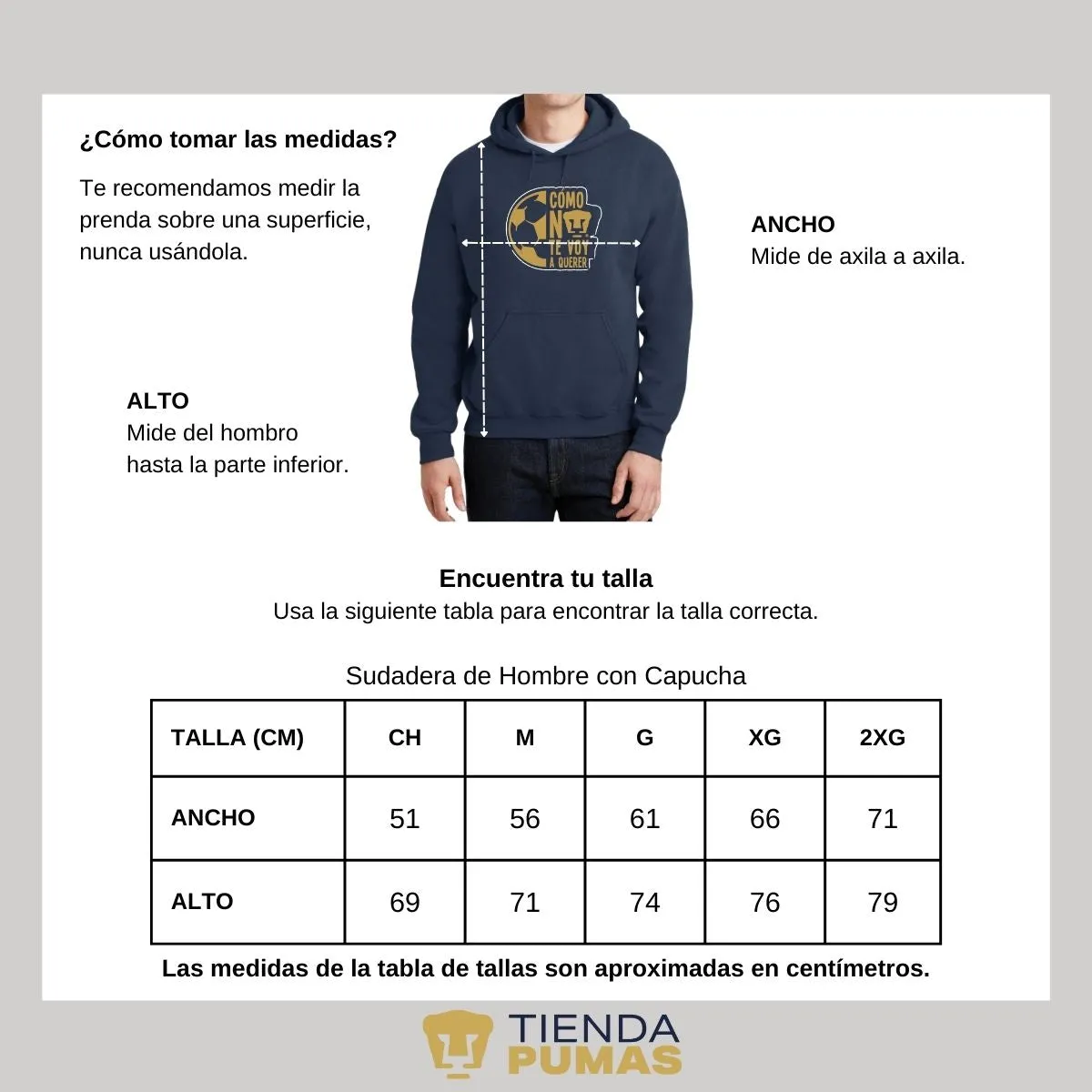 Sudadera Hombre Hoodie Pumas UNAM Medio Balón