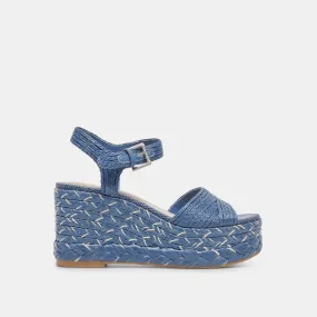 TIAGO WEDGES BLUE RAFFIA