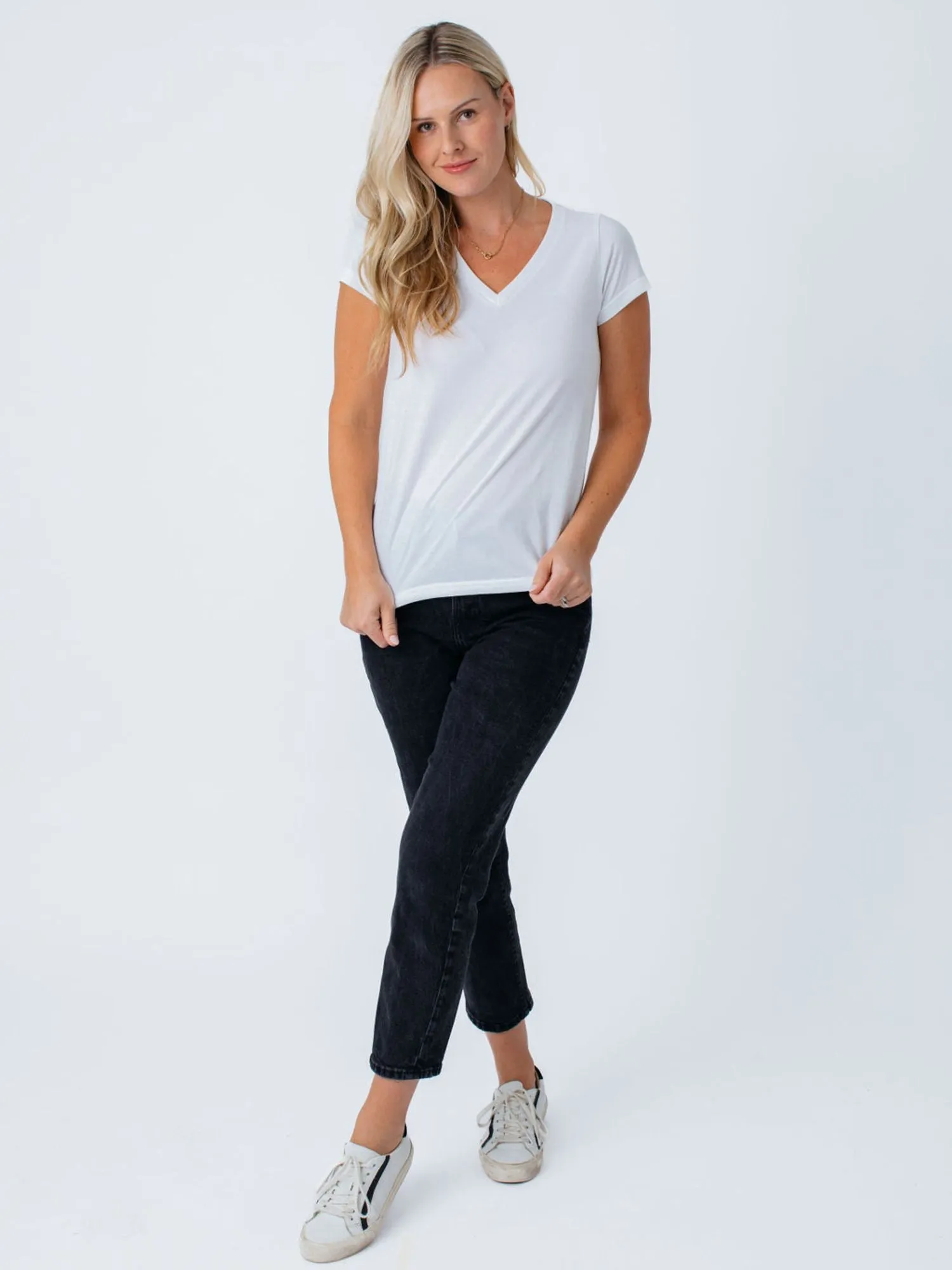 Women's White V-Neck