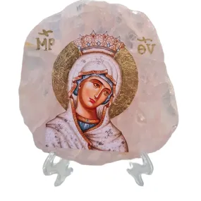 z Panayia Icon on Rose Quartz Stone